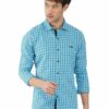 Light Blue Formals Checkers 100% Cotton Slim Fit Shirt for Men