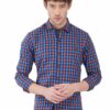 Orange & Blue Checks Formal Slim Fit Shirt for Men - Image 2