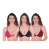 Mynte Red/Black/Maroon Women's Cotton Rich Non-Padded Wire Free Front Open Plunge Regular Bra (Pack of 3)
