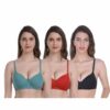 Mynte Green/Red/Black Bra Combo Rich Cotton Lightly Padded Non-Wired Full Cup Regular Bra (Pack of 3)