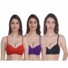 Mynte Red/Purple/Black Bra Combo Rich Cotton Lightly Padded Non-Wired Full Cup Regular Bra (Pack of 3)