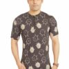 Cute Monster Half Sleeves Printed Zipped Round Neck T-Shirt for Men