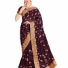 Purple Saree with Blouse Piece Women's Heavy Embroidery Work Saree