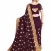 Purple Saree with Blouse Piece Women's Heavy Embroidery Work Saree - Image 2
