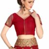 Red Saree with Blouse Piece Women's Heavy Embroidery Work Saree - Image 3