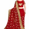 Red Saree with Blouse Piece Women's Heavy Embroidery Work Saree - Image 5