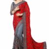 Dark Red Saree with Blouse Piece Women's Heavy Embroidery Work Saree
