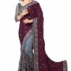 Purple Saree with Blouse Piece Women's Heavy Embroidery Work Saree