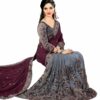 Purple Saree with Blouse Piece Women's Heavy Embroidery Work Saree - Image 2