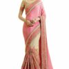 Peach Saree with Blouse Piece Women's Heavy Embroidery Work Saree