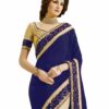 Blue Saree with Blouse Piece Women's Heavy Embroidery Work Saree - Image 3