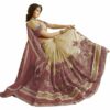 Light Brown. Saree with Blouse Piece Women's Heavy Embroidery Work Saree - Image 2