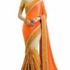 Orange Saree with Blouse Piece Women's Heavy Embroidery Work Saree