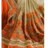 Orange Saree with Blouse Piece Women's Heavy Embroidery Work Saree - Image 3