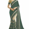 Steel Green Saree with Blouse Piece Women's Heavy Embroidery Work Saree