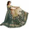 Steel Green Saree with Blouse Piece Women's Heavy Embroidery Work Saree - Image 2