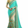 Turquoise Saree with Blouse Piece Women's Heavy Embroidery Work Saree