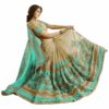 Turquoise Saree with Blouse Piece Women's Heavy Embroidery Work Saree - Image 2