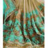 Turquoise Saree with Blouse Piece Women's Heavy Embroidery Work Saree - Image 3