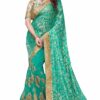 Turquoise Saree with Blouse Piece Women's Heavy Embroidery Work Saree