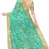 Turquoise Saree with Blouse Piece Women's Heavy Embroidery Work Saree - Image 2