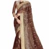 Brown Saree with Blouse Piece Women's Heavy Embroidery Work Saree