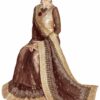 Brown Saree with Blouse Piece Women's Heavy Embroidery Work Saree - Image 3