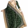 Dark Green Saree with Blouse Piece Women's Heavy Embroidery Work Saree - Image 2