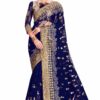 Navy Blue Saree with Blouse Piece Women's Heavy Embroidery Work Saree