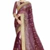 Purple Saree with Blouse Piece Women's Heavy Embroidery Work Saree
