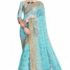 SkyBlue Saree with Blouse Piece Women's Heavy Embroidery Work Saree