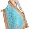SkyBlue Saree with Blouse Piece Women's Heavy Embroidery Work Saree - Image 2