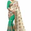 Turquoise Saree with Blouse Piece Women's Heavy Embroidery Work Saree
