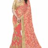 Peach Saree with Blouse Piece Women's Heavy Embroidery Work Saree