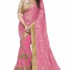 Pink Saree with Blouse Piece Women's Heavy Embroidery Work Saree