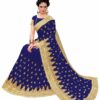 Blue Saree with Blouse Piece Women's Heavy Embroidery Work Saree - Image 3