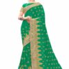 Green Saree with Blouse Piece Women's Heavy Embroidery Work Saree