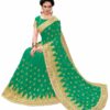 Green Saree with Blouse Piece Women's Heavy Embroidery Work Saree - Image 3