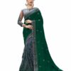 Dark Green Saree with Blouse Piece Women's Heavy Embroidery Work Saree