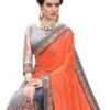 Orange Saree with Blouse Piece Women's Heavy Embroidery Work Saree - Image 3