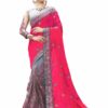 Pink Saree with Blouse Piece Women's Heavy Embroidery Work Saree