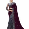 Purple Saree with Blouse Piece Women's Heavy Embroidery Work Saree