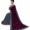 Purple Saree with Blouse Piece Women's Heavy Embroidery Work Saree - Image 3