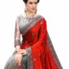 Red Saree with Blouse Piece Women's Heavy Embroidery Work Saree - Image 3