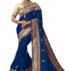 Blue Saree with Blouse Piece Women's Heavy Embroidery Work Saree