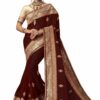 Brown Saree with Blouse Piece Women's Heavy Embroidery Work Saree