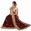 Brown Saree with Blouse Piece Women's Heavy Embroidery Work Saree - Image 3