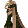 Dark Green Saree with Blouse Piece Women's Heavy Embroidery Work Saree