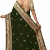 Dark Green Saree with Blouse Piece Women's Heavy Embroidery Work Saree - Image 2
