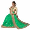 Green Saree with Blouse Piece Women's Heavy Embroidery Work Saree - Image 3